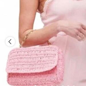 LULUS Radiant Edition Pink Raffia Flap Over Crochet Crossbody Chain Shoulder Bag